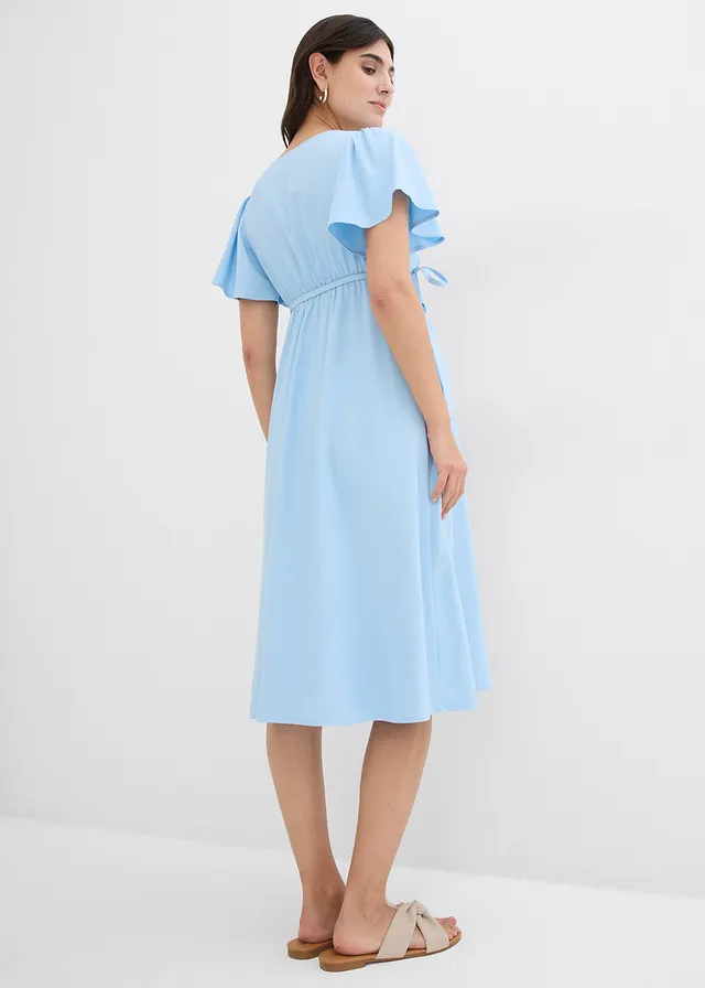 Robe de grossesse et d'allaitement avec patte de boutonnage, Couleur: bleu clair