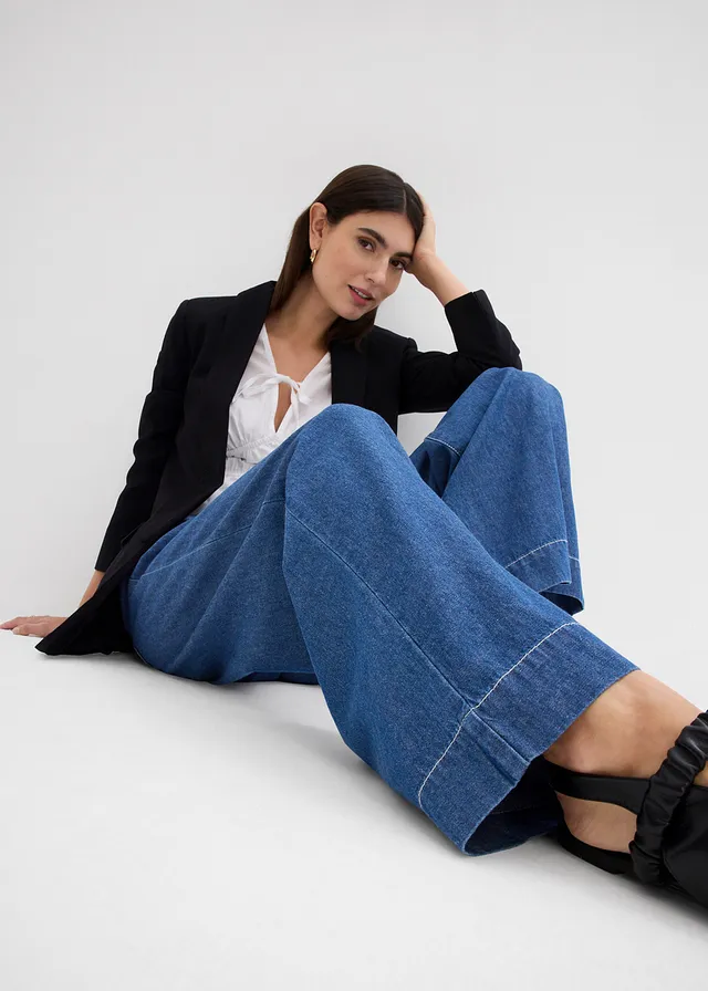 Jean large, taille mi-haute et élastiquée • bleu stone used • product-page.page-title-suffix