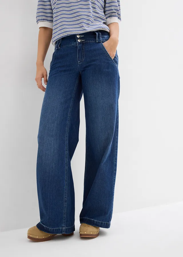 Wide leg jeans, high waist, super soft, Kleur: blue stone used