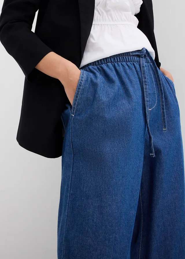 Wide leg jeans, mid waist met comfortband • blue stone used • product-page.page-title-suffix