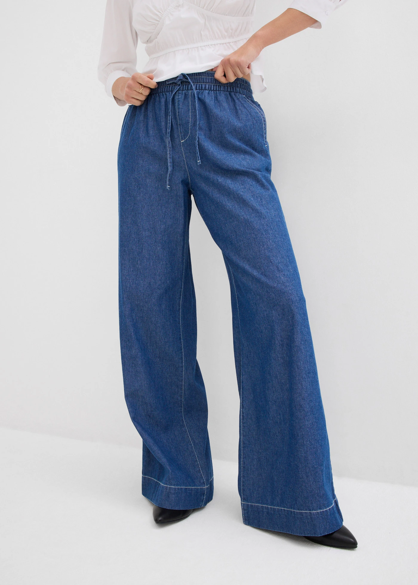 Wide leg jeans mid waist met comfortband • blue stone used • bonprix online shop