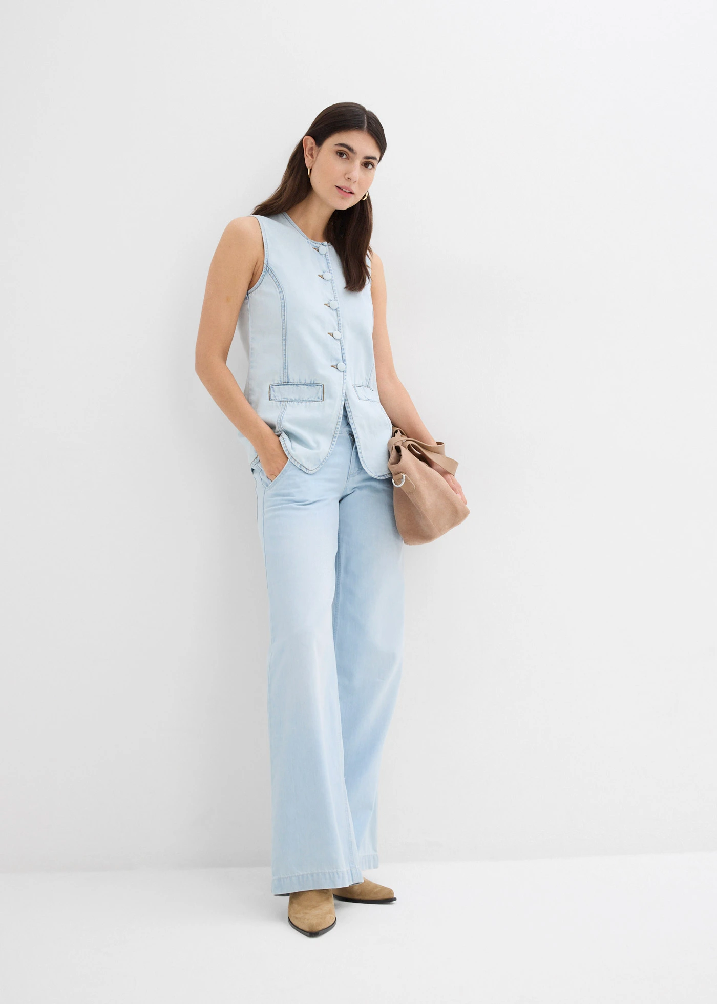Dżinsy Wide Leg, high waist, super soft • lodowy niebieski denim "used" • sklep bonprix