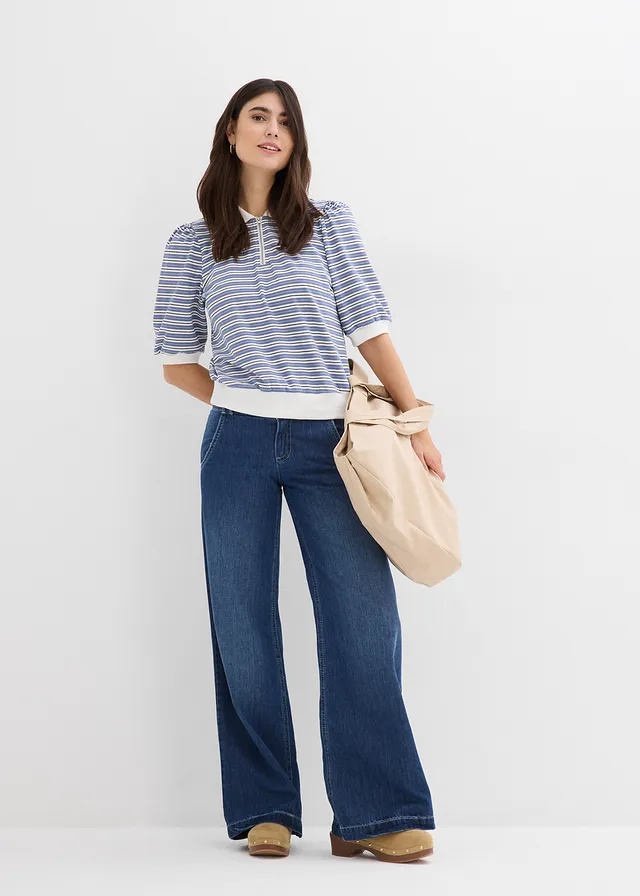 Wide leg jeans, high waist, super soft, Kleur: blue stone used