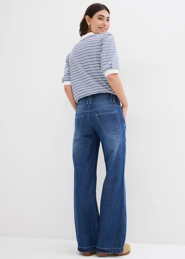 Wide leg jeans, high waist, super soft, Kleur: blue stone used