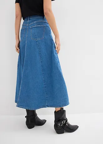 Midi spijkerrok, hight waist, Kleur: lichtblauw denim used