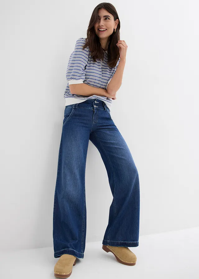 Jean large taille haute, toile ultra-douce • bleu stone used • product-page.page-title-suffix