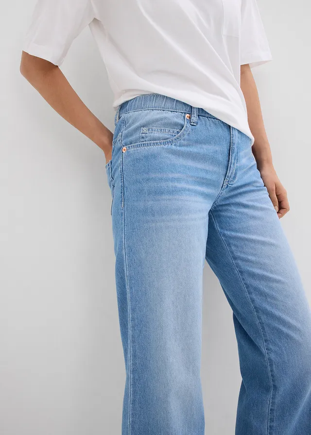 Straight jeans mid waist, low stretch cropped • ijsblauw denim used • product-page.page-title-suffix