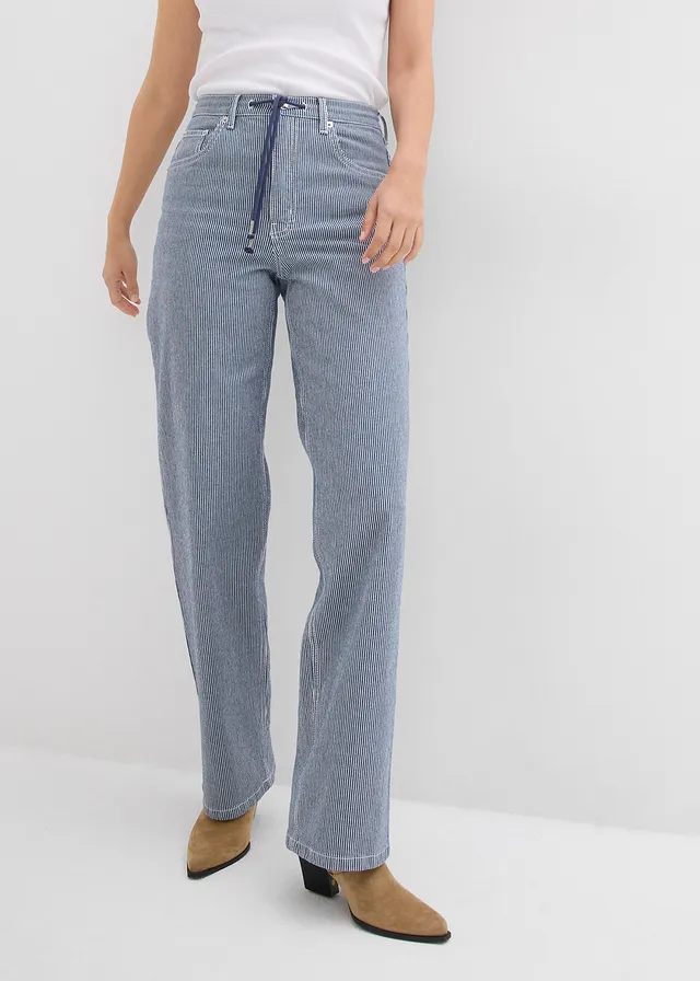 Jean droit et loose à rayures, taille haute • bleu rayé • product-page.page-title-suffix