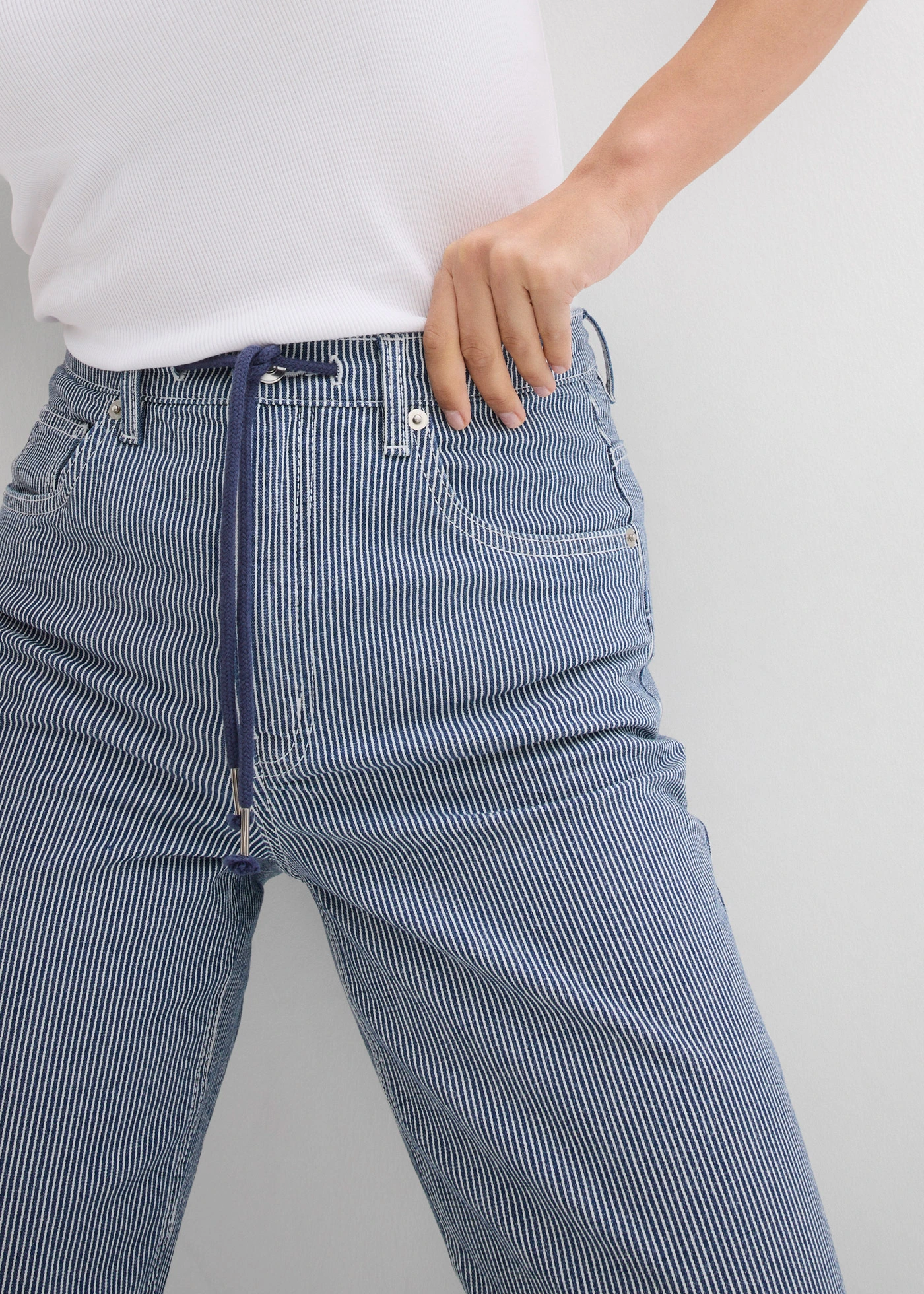 Jeansy loose, straight,  high waist, w paski • niebieski w paski • sklep bonprix