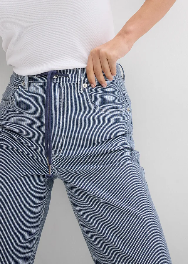 Džíny Loose Straight, High Waist, proužky • modrá s proužky • bonprix obchod