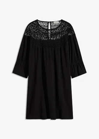Jersey jurk met crochet-kant • zwart • bonprix online shop