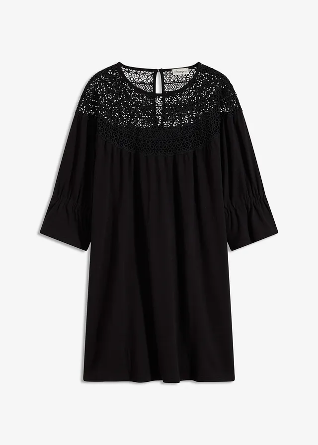 Jersey jurk met crochet-kant • zwart • bonprix online shop