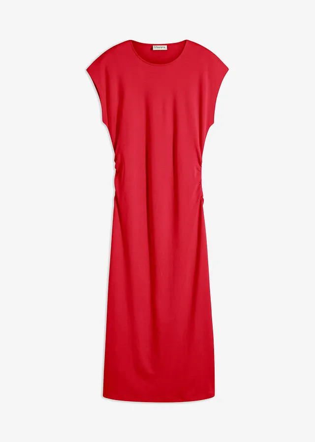Robe midi à taille froncée, Couleur: fraise