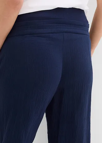 Těhotenské kalhoty z bavlněného mušelínu, Loose Fit • tmavě modrá • bonprix obchod