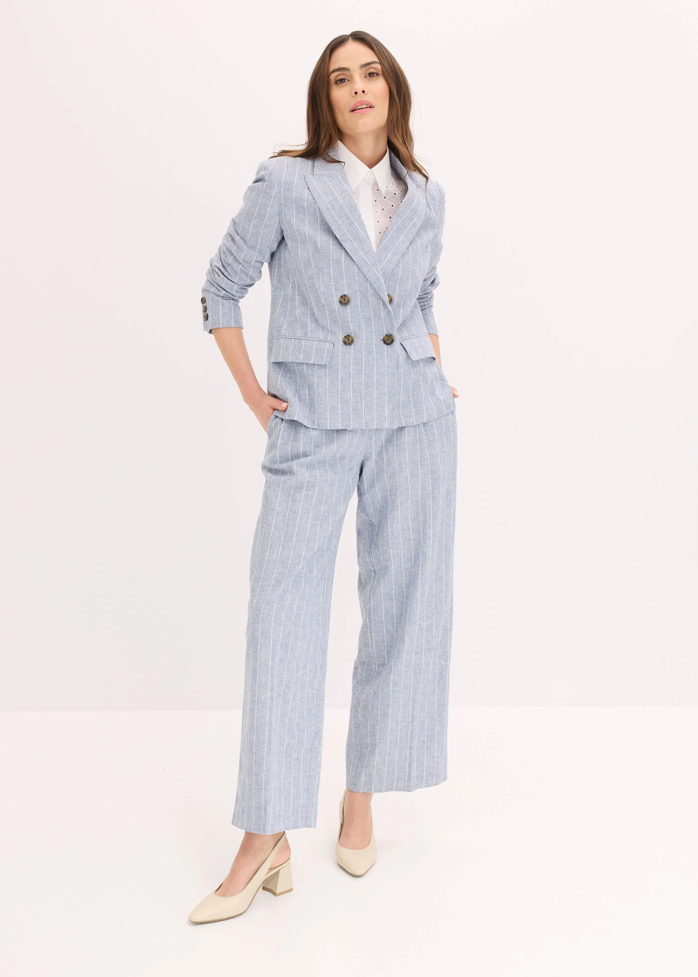 Sacou cu in în compoziție • albastru fumuriu-ecru dungat • magazin bonprix