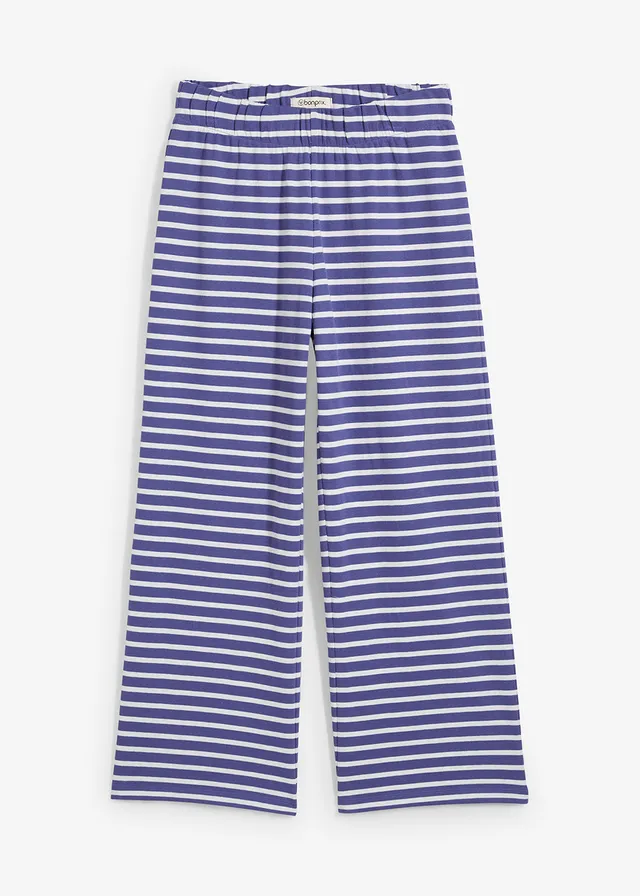 Pantalon sweat en coton texturé • bleu-violet-écru rayé • Boutique bonprix