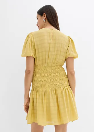 Mini jurk met gesmokt inzetstuk • geel • bonprix online shop