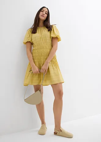 Mini jurk met gesmokt inzetstuk • geel • bonprix online shop