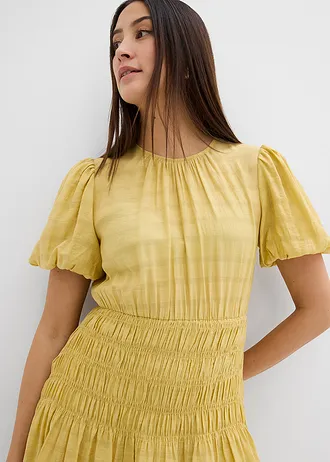 Mini jurk met gesmokt inzetstuk • geel • bonprix online shop