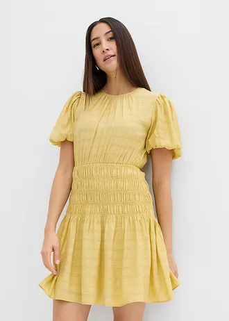 Mini jurk met gesmokt inzetstuk • geel • bonprix online shop