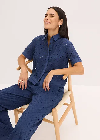 Blouse met broderie • donkerblauw • bonprix online shop