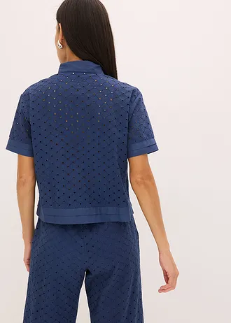 Blouse met broderie anglaise • donkerblauw • bonprix online shop