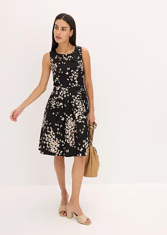 Jurk met permanente plooien en zakken • zwart/sandbeige • bonprix online shop