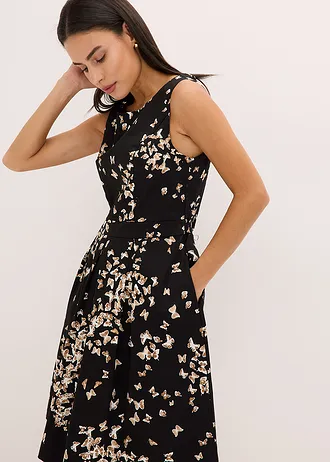 Jurk met permanente plooien en zakken • zwart/sandbeige • bonprix online shop