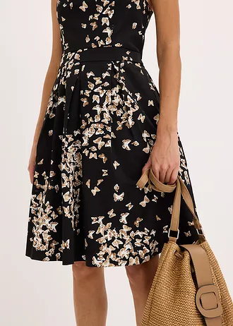 Jurk met permanente plooien en zakken • zwart/sandbeige • bonprix online shop