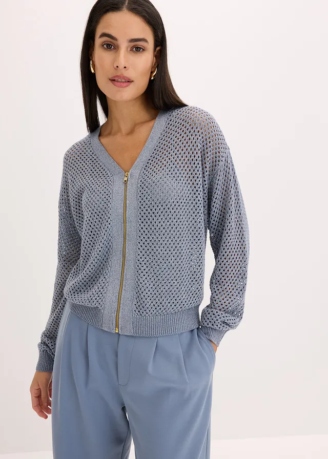 Gebreid vest, Kleur: rookblauw/zilver