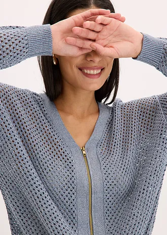 Gilet en maille • bleu fumé-argenté • Boutique bonprix