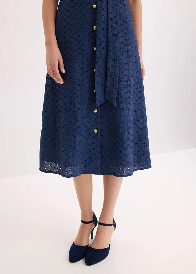 Overhemdjurk met broderie anglaise • donkerblauw • bonprix online shop