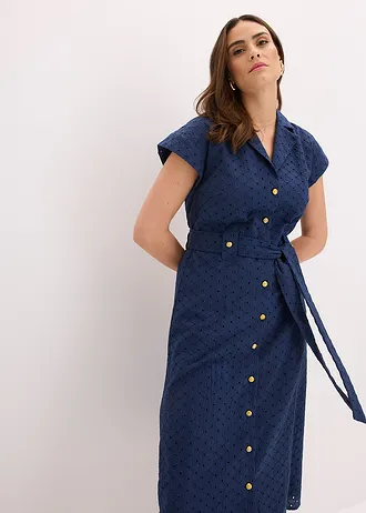 Košilové šaty s dírkovanou krajkou • tmavě modrá • bonprix obchod