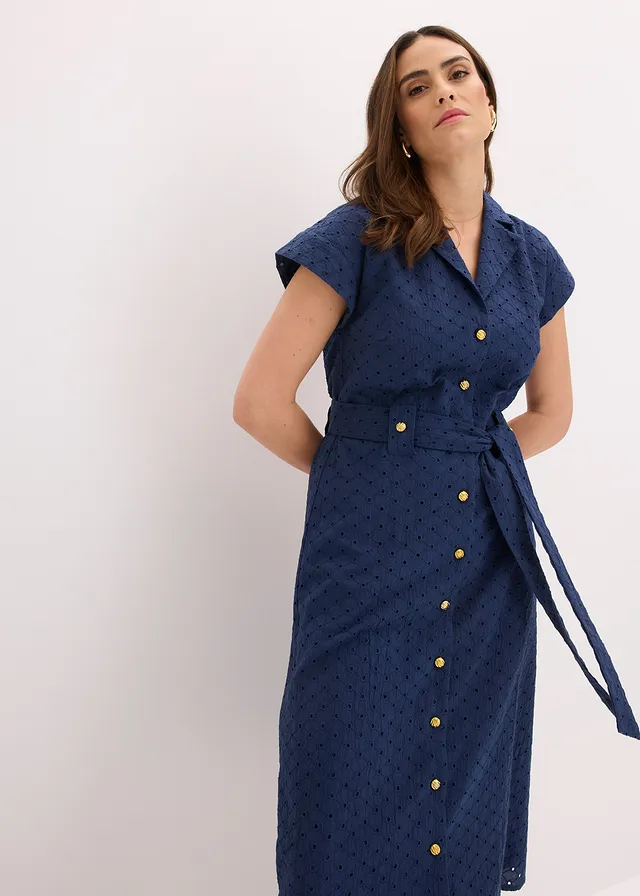 Overhemdjurk met broderie anglaise • donkerblauw • bonprix online shop