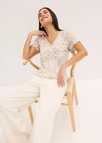 T-shirt à base élastiquée • beige galet léopard • Boutique bonprix