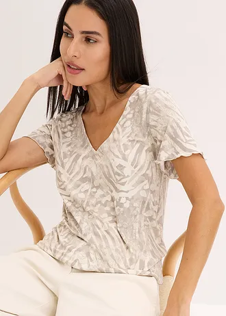 T-shirt à base élastiquée • beige galet léopard • Boutique bonprix