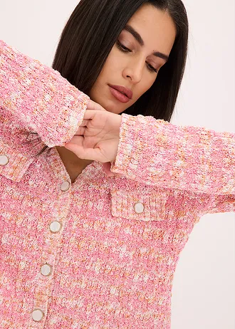 Kardigan z przędzy bouclé • różowy „pink lady” melanż • sklep bonprix