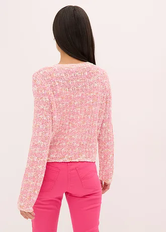 Kardigan z przędzy bouclé • różowy „pink lady” melanż • sklep bonprix