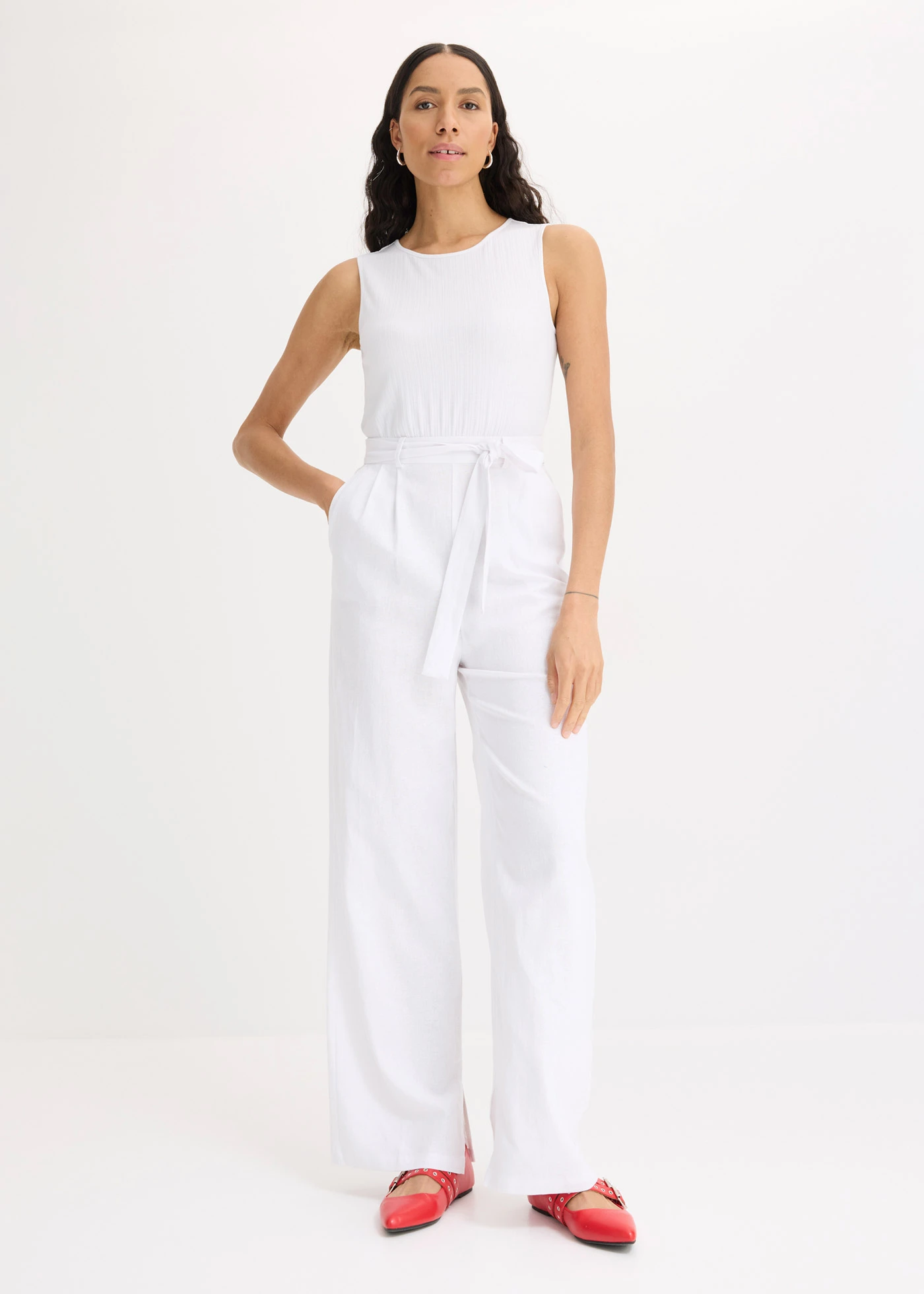 Jumpsuit in een jersey-linnenmix • wit • bonprix online shop