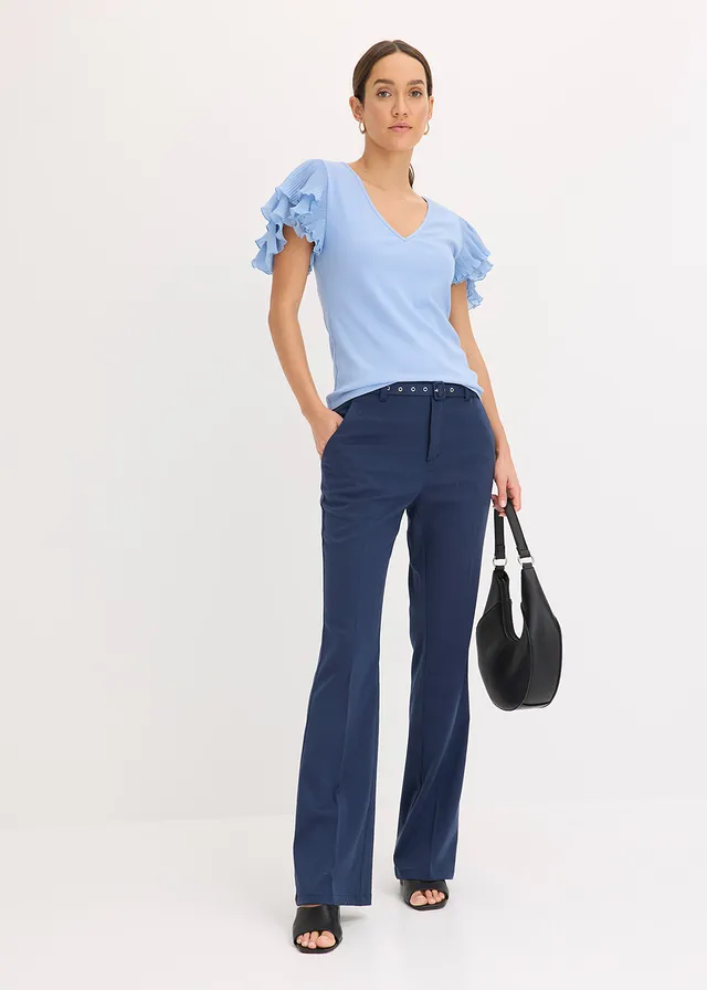 T-shirt à volants, Couleur: bleu clair