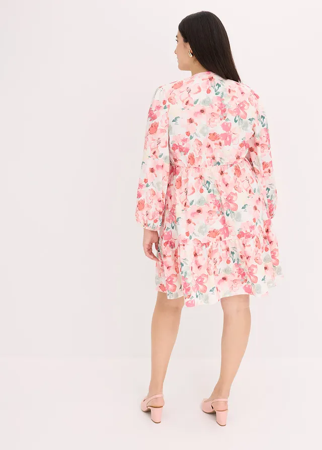 Robe tunique avec jupe évasée, Couleur: crème-rose floral