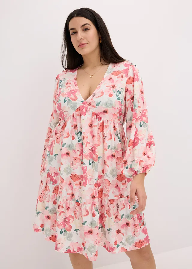 Robe tunique avec jupe évasée, Couleur: crème-rose floral