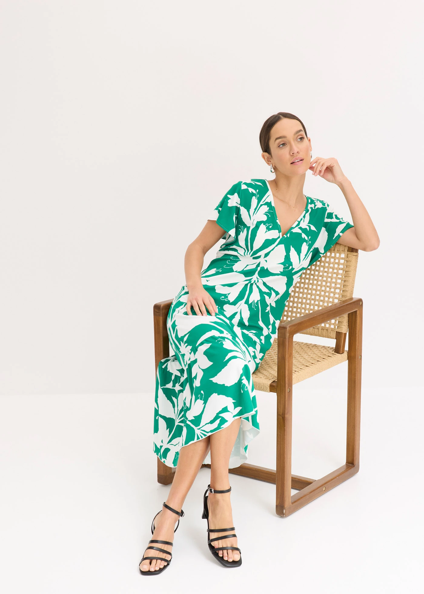 Midi jurk met kapmouwen • mintgroen-wolwit gedessineerd • bonprix online shop