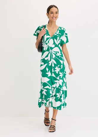 Robe midi à manches papillon • vert menthe-blanc cassé imprimé • Boutique bonprix
