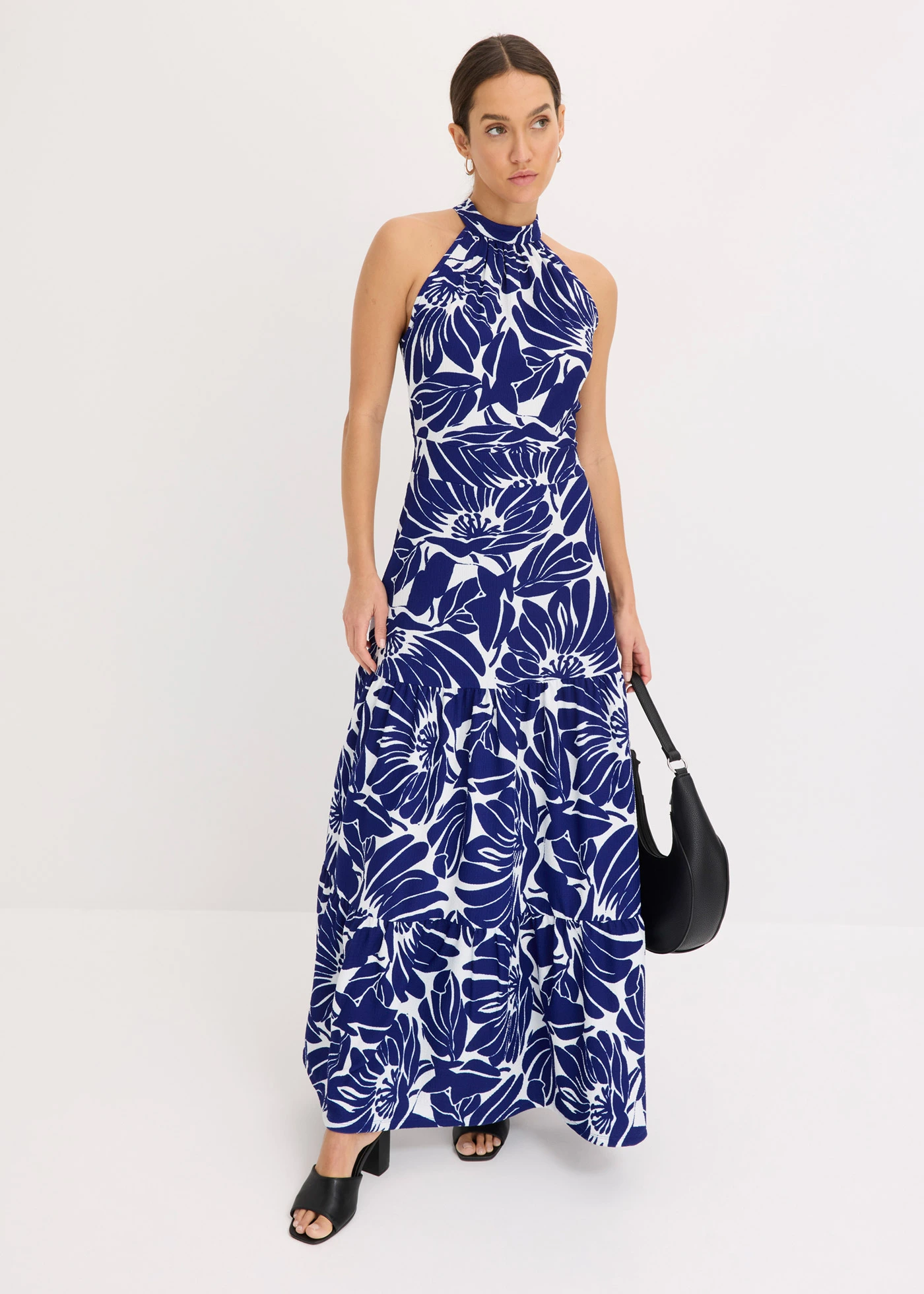 Maxi šaty s potiskem • krémovo-modrá s květy • bonprix obchod