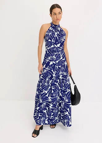 Maxi šaty s potiskem • krémovo-modrá s květy • bonprix obchod