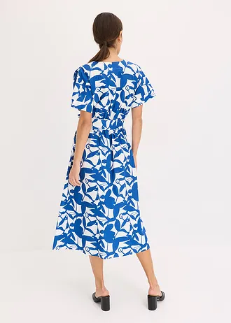 Midi jurk, Kleur: arctisch blauw/wolwit gebloemd