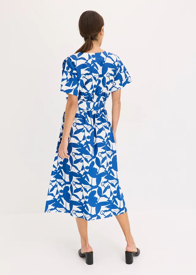 Robe midi, Couleur: bleu arctique-écru floral