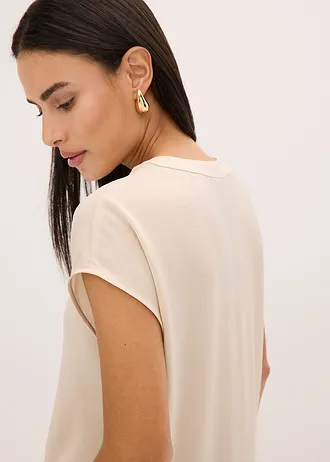 Blouse manches courtes ample en satin avec épaules descendues • beige • Boutique bonprix