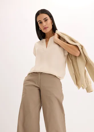 Satijnen tuniek met korte mouwen en oversized schouders • metallic goud • bonprix online shop